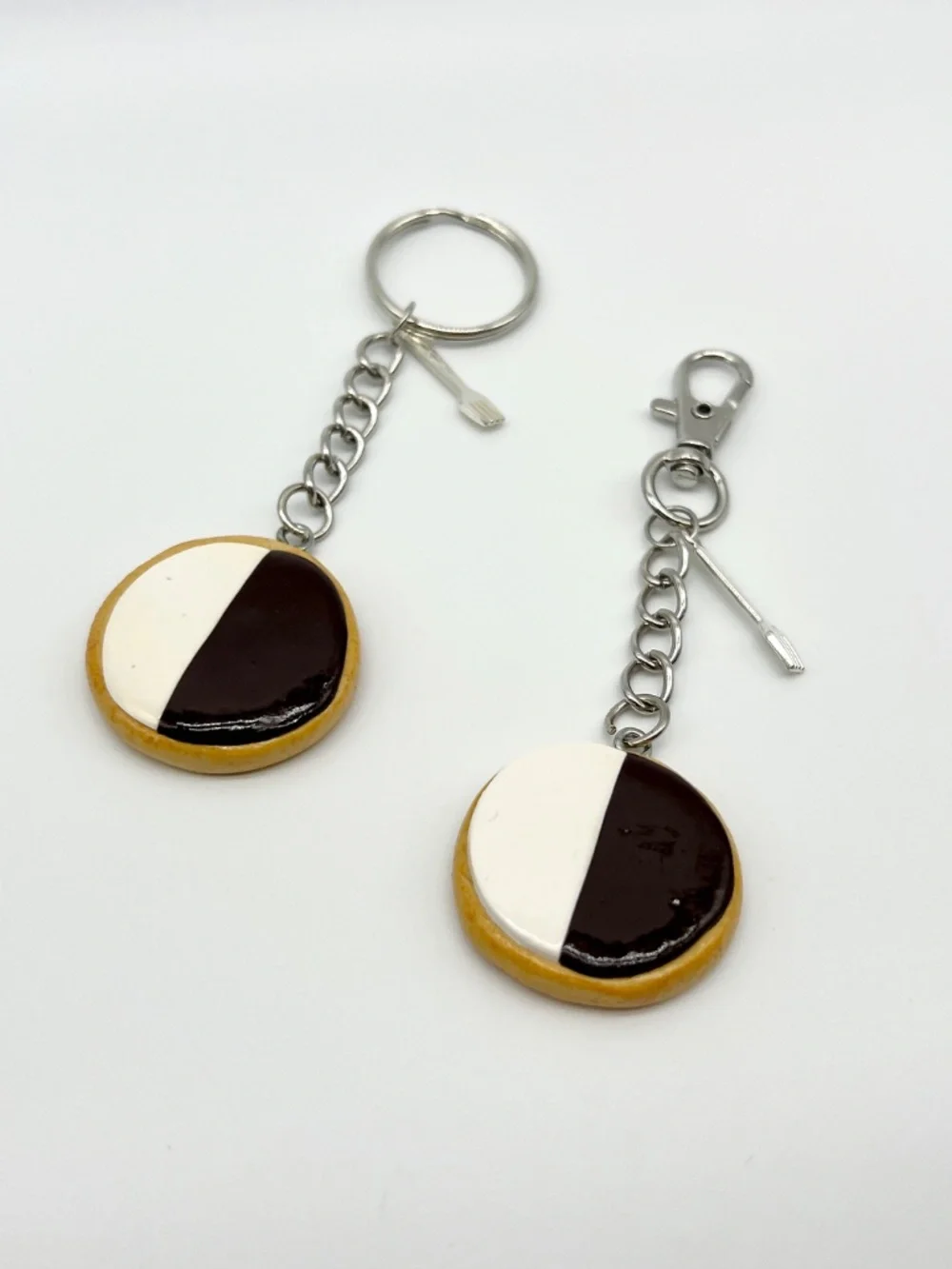 Black & White Cookie Keychain or Bag Clip | Handmade Polymer Clay Dessert Charm